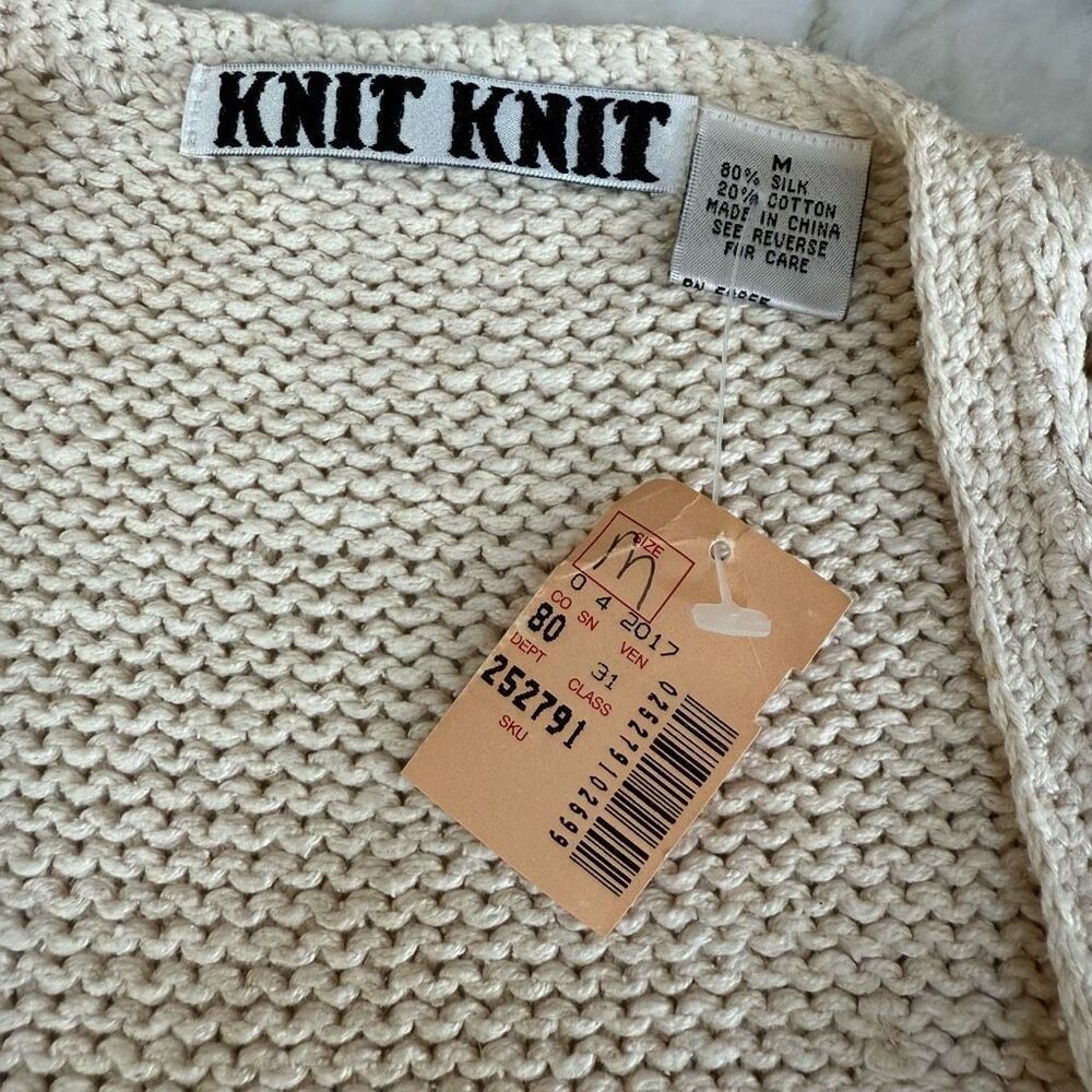 Knit knit vintage silk/cotton knit oatmeal color vest sweater cardigan sz M NWT - Picture 4 of 7